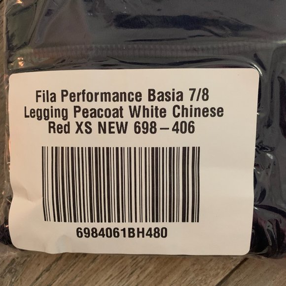 NWT FILA PERFORMANCE BASIA 7/8 COLORBLOCK LEGGINGS PEACOAT WHITE/CHINESE RED XS - Picture 6 of 7